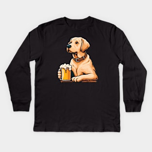 Labrador Retriever holding a glass of beer Kids Long Sleeve T-Shirt